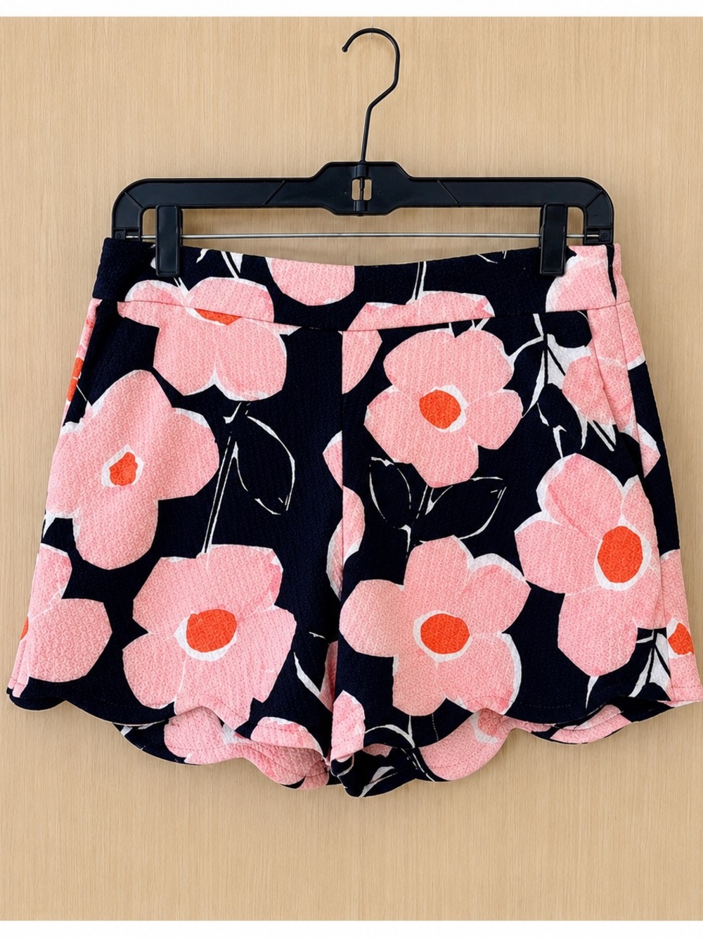 Anthropologie Georgie Floral Scalloped Hem Shorts Pink Navy Size 2